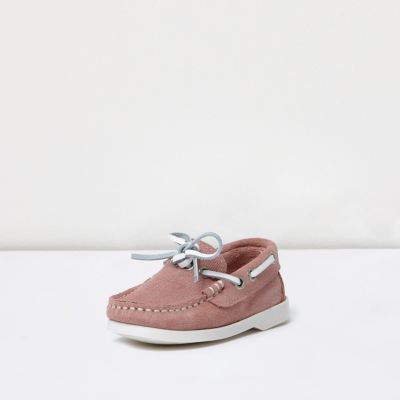 Mini boys pink suede boat shoes